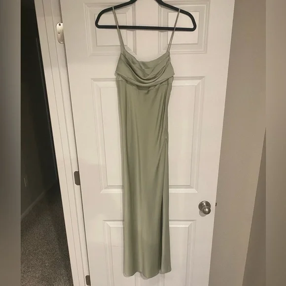 sage green midi slip dress Sage Green Slip Dress - Satin Midi Dress Minimalist Style main image 0